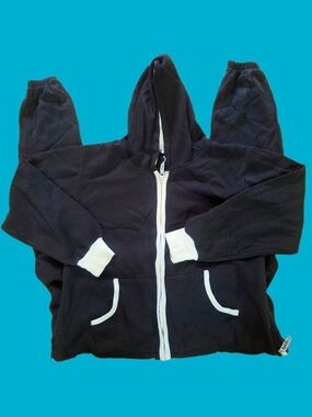 Skyline Wears Black Zip-Up Onesie Romper Jumpsuit with White Trim